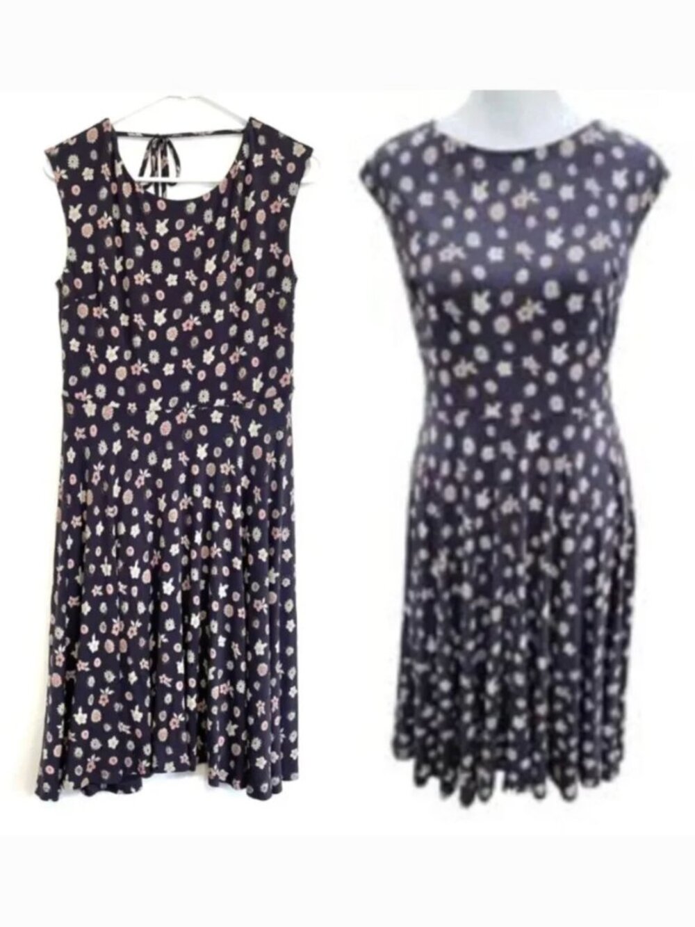 ANN TAYLOR LOFT Gray Purple ish Cream Floral Sleeveless Tie Bow Fit Flare Dress
